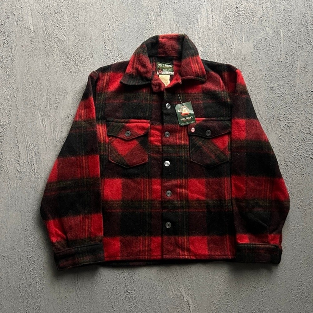 Vintage Bell Shirt Plaid Jacket XL Red 1960s Wool Deadstock Canada